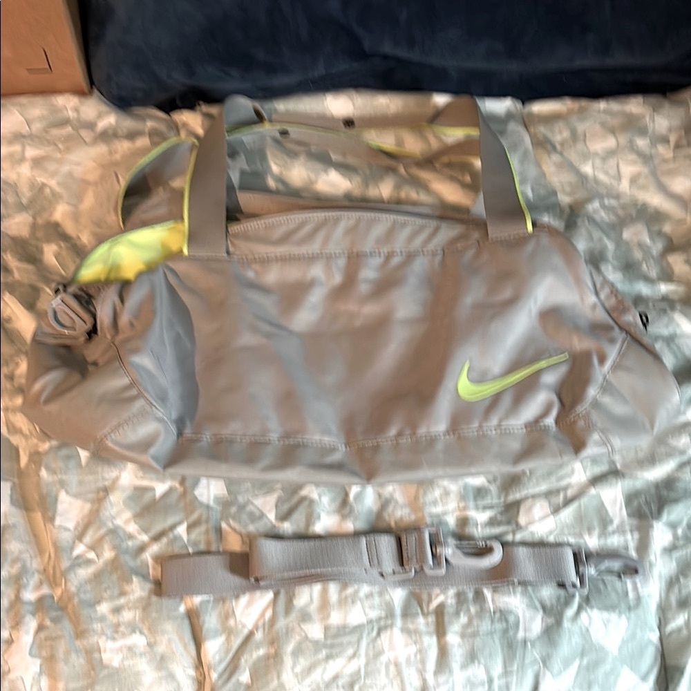 Nike Gray Duffel Bag with Neon Green Accents